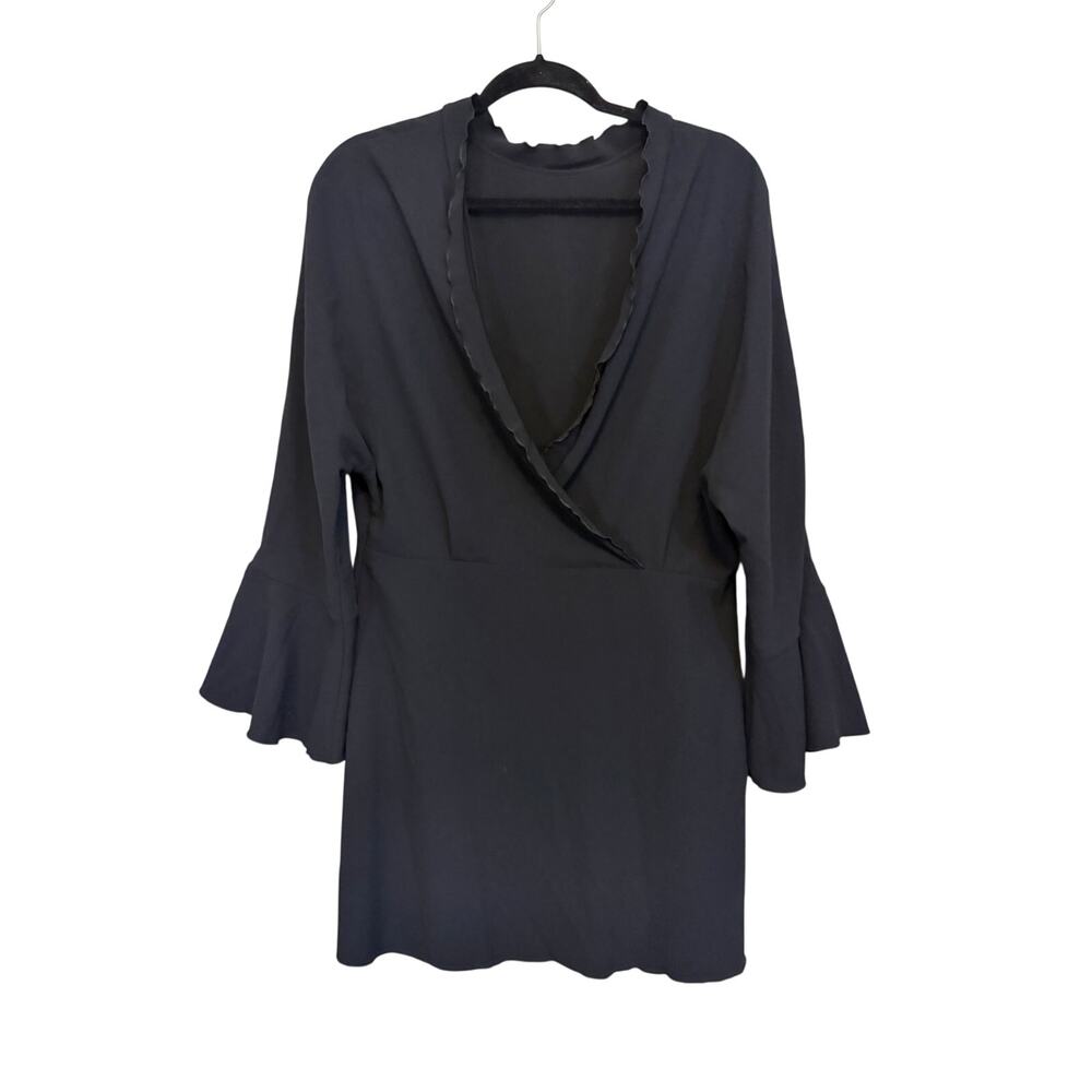 IRO Ivanoe Faux Wrap Dress 17W Black Mini Oversized Minimal Career Sophisticated